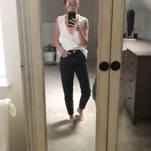 UO Ecote Frayed Deep V Denim Tunic Tank